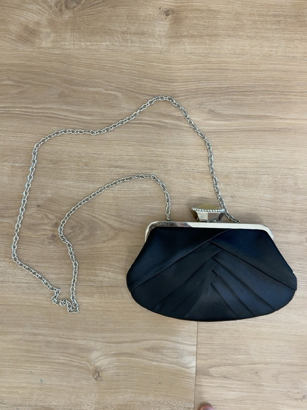 Elegant Black Satin Evening Clutch with Silver Chain
